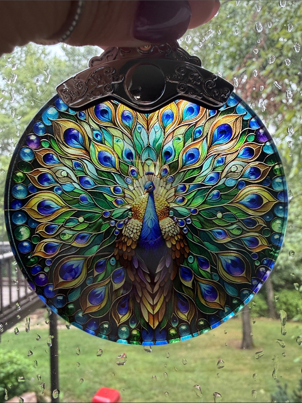 Peacock Stained Glass Art Suncatcher - Multicolor